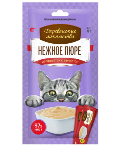 Деревенские Лакомства для кошек Нежное пюре из креветки 40гр*10 Деревенские Лакомства для кошек Нежное пюре из креветки 40гр*10