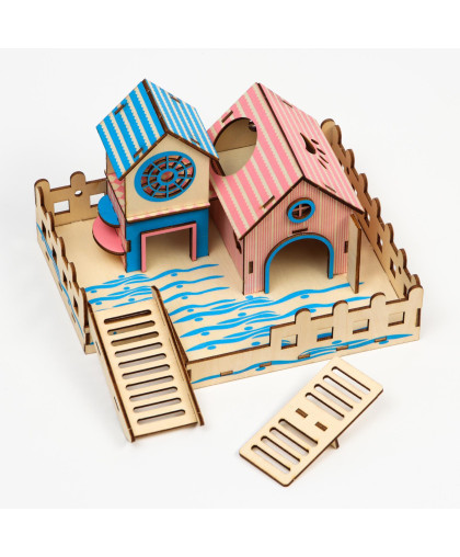  Домик для грызунов набор 2 домика, лесенка, микс цветов  20*16см Пижон