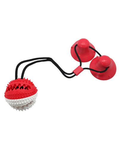 Игрушка для собак интерактивная Тяни-Кусай на двух присосках 55см красно-белый шипованый мяч Уют Игрушка для собак интерактивная Тяни-Кусай на двух присосках 55см красно-белый шипованый мяч Уют