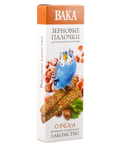 Вака Зерновые палочки для волнистых попугаев с орехами 2шт. Вака Зерновые палочки для волнистых попугаев с орехами 2шт.