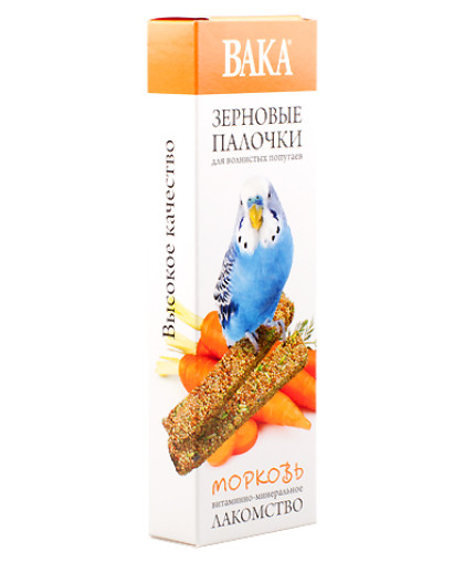 Вака Зерновые палочки для волнистых попугаев с морковью 2шт. Вака Зерновые палочки для волнистых попугаев с морковью 2шт.