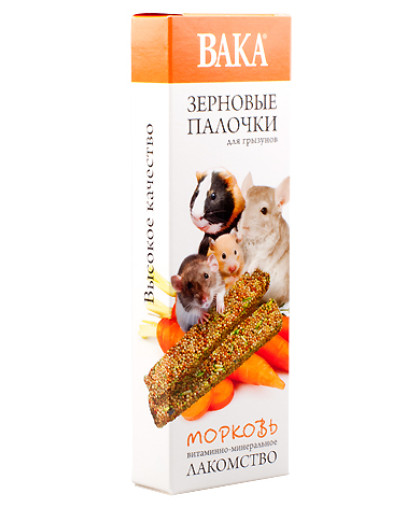 Вака Зерновые палочки для грызунов с морковью 2шт. Вака Зерновые палочки для грызунов с морковью 2шт.