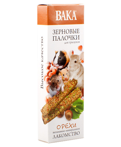 Вака Зерновые палочки для грызунов с орехами 2шт. Вака Зерновые палочки для грызунов с орехами 2шт.