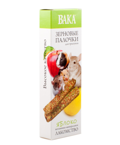 Вака Зерновые палочки для грызунов с яблоком 2шт. Вака Зерновые палочки для грызунов с яблоком 2шт.