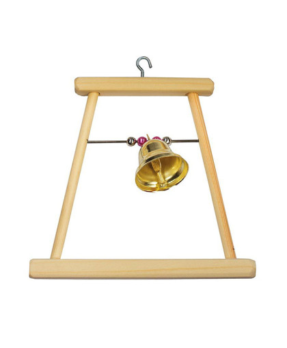 Игрушка для птиц Качели деревянные маленькие с бусами и колокольчиком Игрушка для птиц Качели деревянные маленькие с бусами и колокольчиком