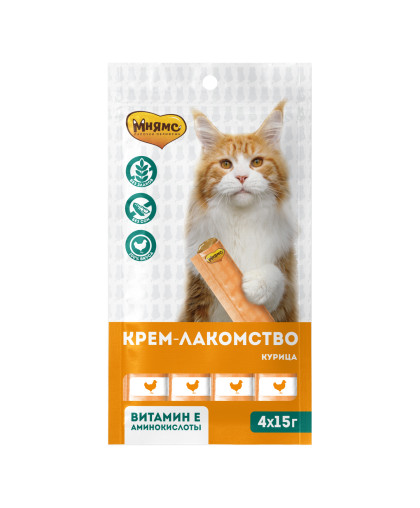 Мнямс для кошек Крем-лакомство с Курицей 15гр*4 Мнямс для кошек Крем-лакомство с Курицей 15гр*4