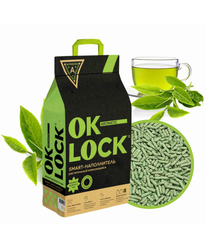  Наполнитель растительный комкующийся Зеленый чай Ok-Lock  5л/2,1кг*6 смывается в унитаз