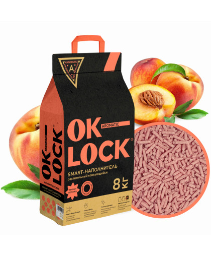  Наполнитель растительный комкующийся Персик Ok-Lock  20л/8кг*2 смывается в унитаз