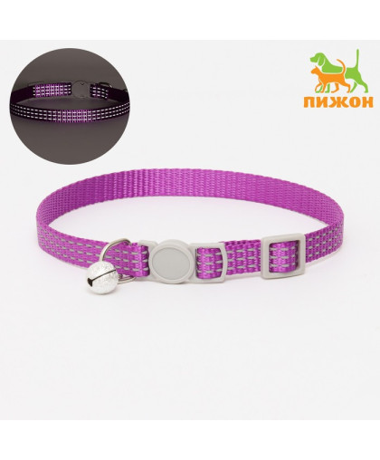 Ошейник для кошек светоотражающий с бубенчиком 1см*19-32см фиолетовый Пижон Ошейник для кошек светоотражающий с бубенчиком 1см*19-32см фиолетовый Пижон