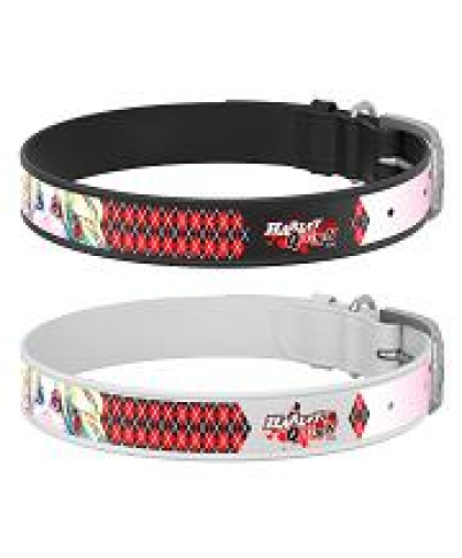  Ошейник для собак кожаный  2*29-38см Харли Квин QR-паспорт белый WauDog CoLLaR