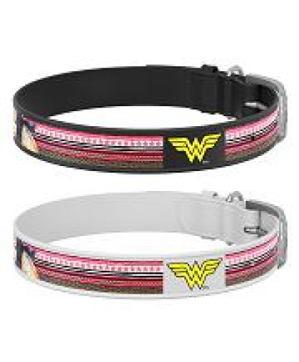  Ошейник для собак кожаный  1,5*26-35см Чудо-женщина QR-паспорт белый WauDog CoLLaR