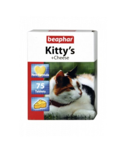 Беафар витамины для кошек Kitty's + cheese сердечки с сыром 75 таб.*12