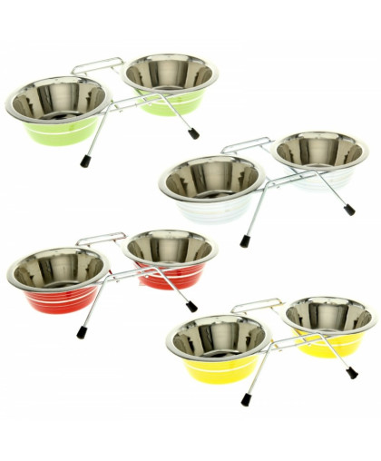  Миска металлическая двойная цветная с полоской VM-3000 (A)  240мл Алькор