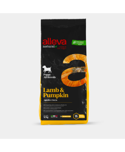  Аллева/Alleva Натурал Низкозерновой корм для щенков всех пород Ягненок/тыква  12кг