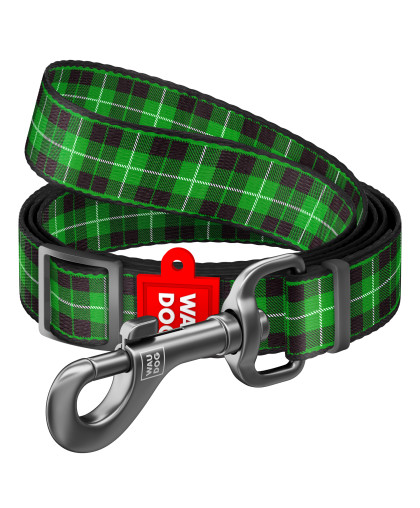  Поводок для собак нейлоновый регулируемый Шотландка зеленая  20мм*152-183см WauDog CoLLaR