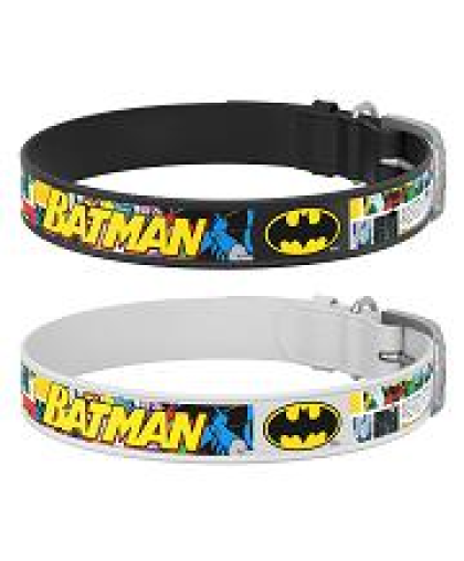  Ошейник для собак кожаный  2*29-38см Бэтмен QR-паспорт черный WauDog CoLLaR