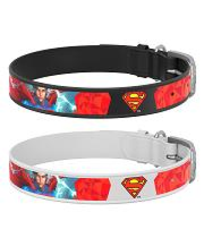  Ошейник для собак кожаный  1,2*20-28см Супермен QR-паспорт белый WauDog CoLLaR