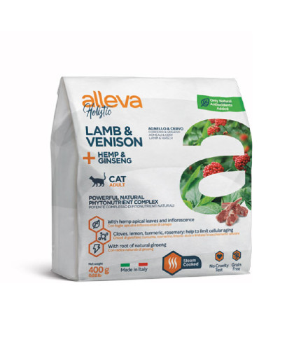 Аллева/Alleva Холистик Беззерновой корм для кошек Ягненок/Оленина/конопля/женьшень 400гр Аллева/Alleva Холистик Беззерновой корм для кошек Ягненок/Оленина/конопля/женьшень 400гр