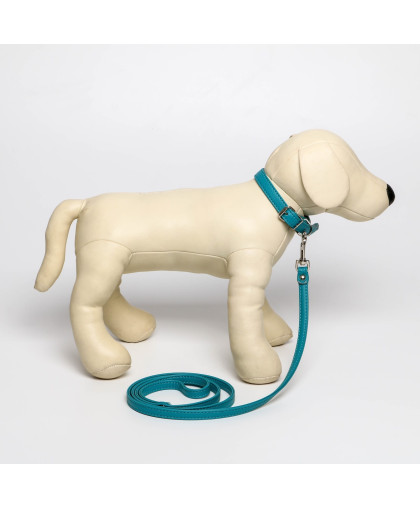  Комплект для собак Ошейник  26-34см*1,4см + поводок 120см*1см из экокожи бирюзовый