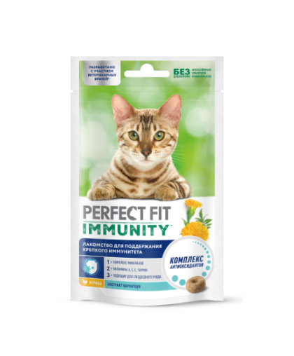 Фит/Perfect Fit лакомство для кошек с курицей и экстрактом бархатцев, поддержания иммунитета 50г Фит/Perfect Fit лакомство для кошек с курицей и экстрактом бархатцев, поддержания иммунитета 50г