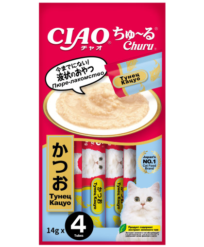 Инаба/INABA ЧАО ЧУРУ лакомство для кошек пюре тунец кацуо 14гр*4 Инаба/INABA ЧАО ЧУРУ лакомство для кошек пюре тунец кацуо 14гр*4