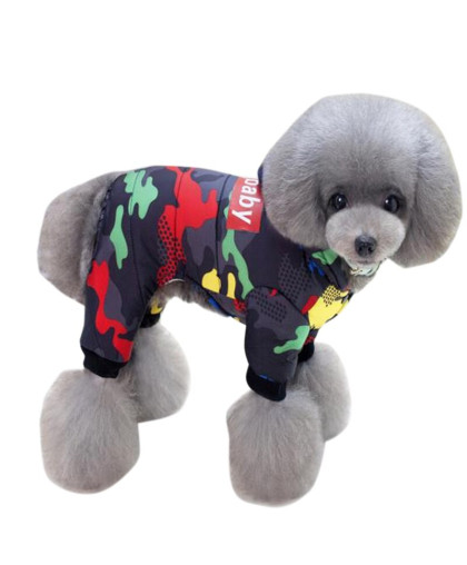  Комбинезон утепленный рL Dogbaby пятнистый красно-зеленый c капюшоном, спинка  30см Уют