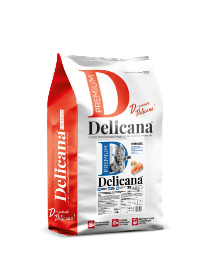Деликана/Delicana корм для кошек стерилизованных/кастрированных Лосось 8кг Деликана/Delicana корм для кошек стерилизованных/кастрированных Лосось 8кг