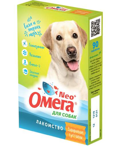 Омега-Нео + для собак Здоровые суставы (глюкозамин, коллаген, омега3) 90 таб*5