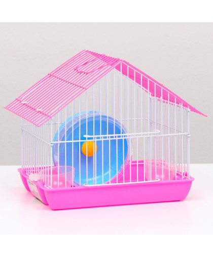 Клетка для грызунов с колесом и поилками 22*16*20см розовая Пижон Клетка для грызунов с колесом и поилками 22*16*20см розовая Пижон