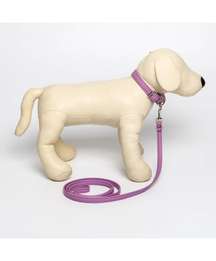  Комплект для собак Ошейник  26-34см*1,4см + поводок 120см*1см из экокожи сиреневый