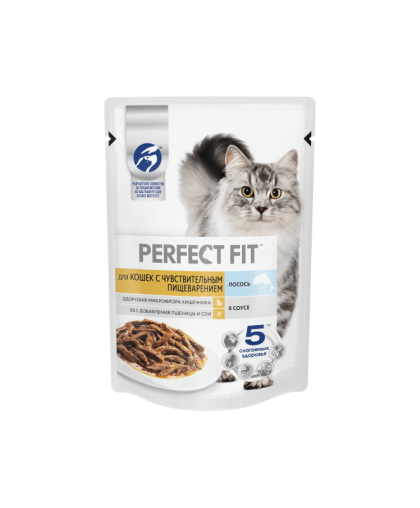 Перфект Фит/Perfect Fit 75гр пауч корм для кошек с чувств. пищеварением лосось Перфект Фит/Perfect Fit 75гр пауч корм для кошек с чувств. пищеварением лосось