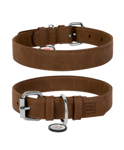  Ошейник для собак из искусственной кожи WAUDOG Eco с QR паспортом  25мм*38-49см коричневый