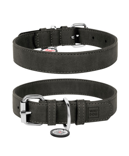  Ошейник для собак из искусственной кожи WAUDOG Eco с QR паспортом  15мм*27-36см серый