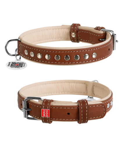 Ошейник для собак кожаный WAUDOG Soft с QR паспортом металлические украшения 15мм*27-36см Ошейник для собак кожаный WAUDOG Soft с QR паспортом металлические украшения 15мм*27-36см