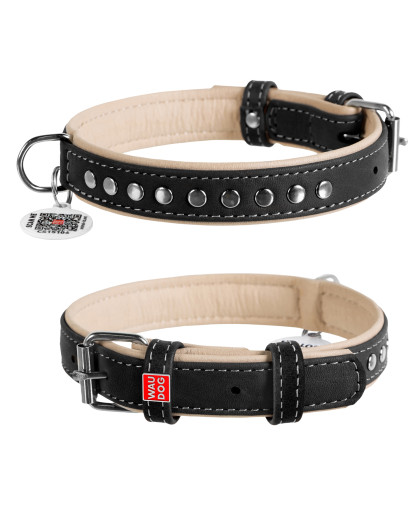 Ошейник для собак кожаный WAUDOG Soft с QR паспортом, металлические украшения 20мм*30-39см Ошейник для собак кожаный WAUDOG Soft с QR паспортом, металлические украшения 20мм*30-39см