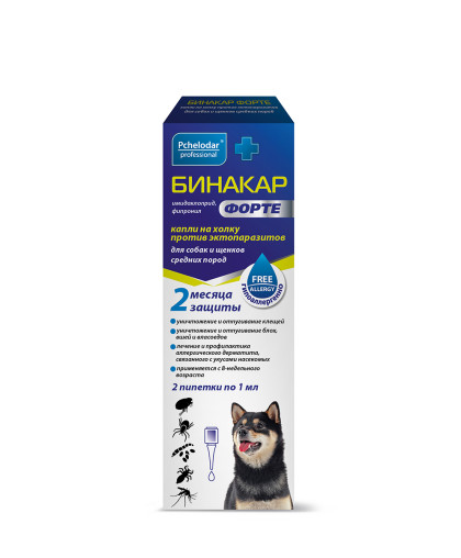  Бинакар Форте Капли на холку для собак и щенков средних пород упаковка 2 пипетки  1мл*35