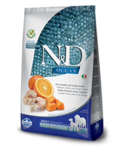 Фармина/Farmina N&D корм для собак средних и крупных пород Треска с апельсином и тыквой 2,5кг Фармина/Farmina N&D корм для собак средних и крупных пород Треска с апельсином и тыквой 2,5кг