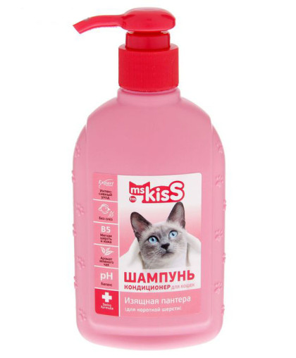 Шампунь-кондиционер Мисс Кисс Изящная пантера для короткой шерсти 200мл*6 Шампунь-кондиционер Мисс Кисс Изящная пантера для короткой шерсти 200мл*6
