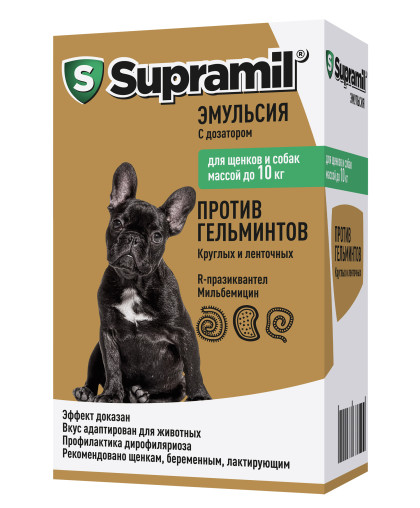 Супрамил/Supramil эмульсия для щенков и собак до 10кг против гельминтов, дирофиляриоза Супрамил/Supramil эмульсия для щенков и собак до 10кг против гельминтов, дирофиляриоза