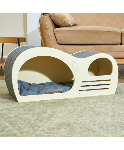 Когтеточка Дом Волна ковролин встроенная миска бежевый 765*350*315мм Котомото Когтеточка Дом Волна ковролин встроенная миска бежевый 765*350*315мм Котомото