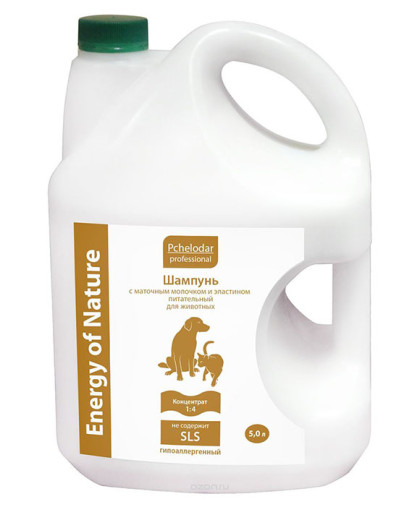 Шампунь Пчелодар для собак и кошек проф. Питательный с мат. молочком и эластином (Концентрат 4:1) 5л Шампунь Пчелодар для собак и кошек проф. Питательный с мат. молочком и эластином (Концентрат 4:1) 5л