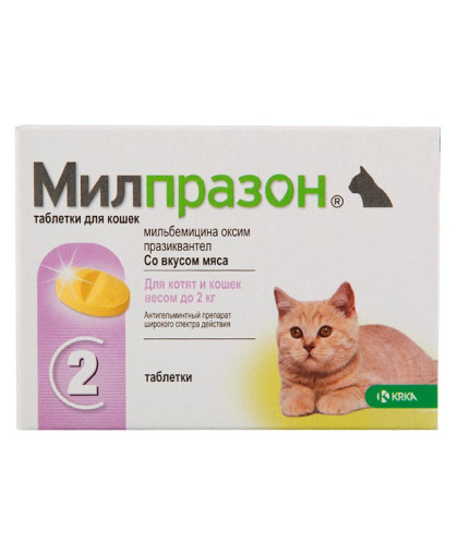 Милпразон для кошек и котят до 2кг 2 таблетки (1таблетка/1-2 кг) Милпразон для кошек и котят до 2кг 2 таблетки (1таблетка/1-2 кг)