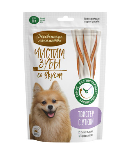  Деревенские Лакомства для собак Чистим зубы Твистер с уткой  80гр*10