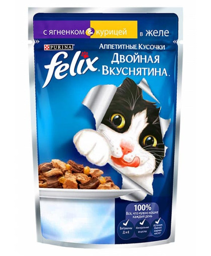  Феликс/Felix  85г двойной вкус корм для кошек ягненок/курица