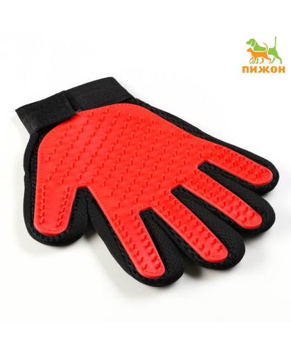 Рукавица-щетка для шерсти на правую руку из неопрена с удлиненными зубчиками красная Пижон Рукавица-щетка для шерсти на правую руку из неопрена с удлиненными зубчиками красная Пижон