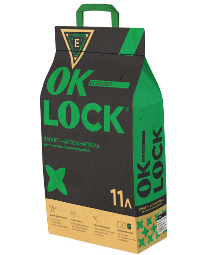  Наполнитель растительный комкующийся Ok-Lock  11л/5кг*3 смывается в унитаз