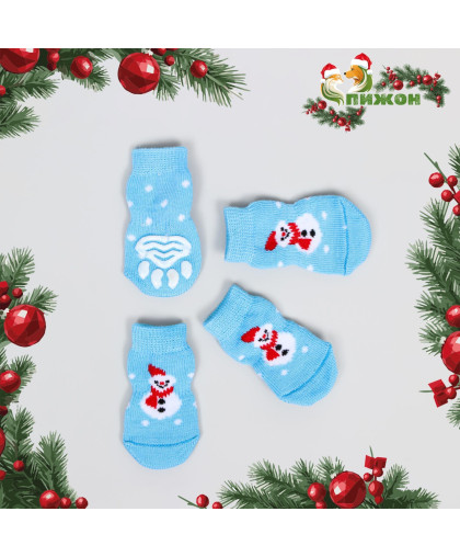 Носки для собак Снеговики рM 3*4*7см 4 шт голубые Пижон Носки для собак Снеговики рM 3*4*7см 4 шт голубые Пижон